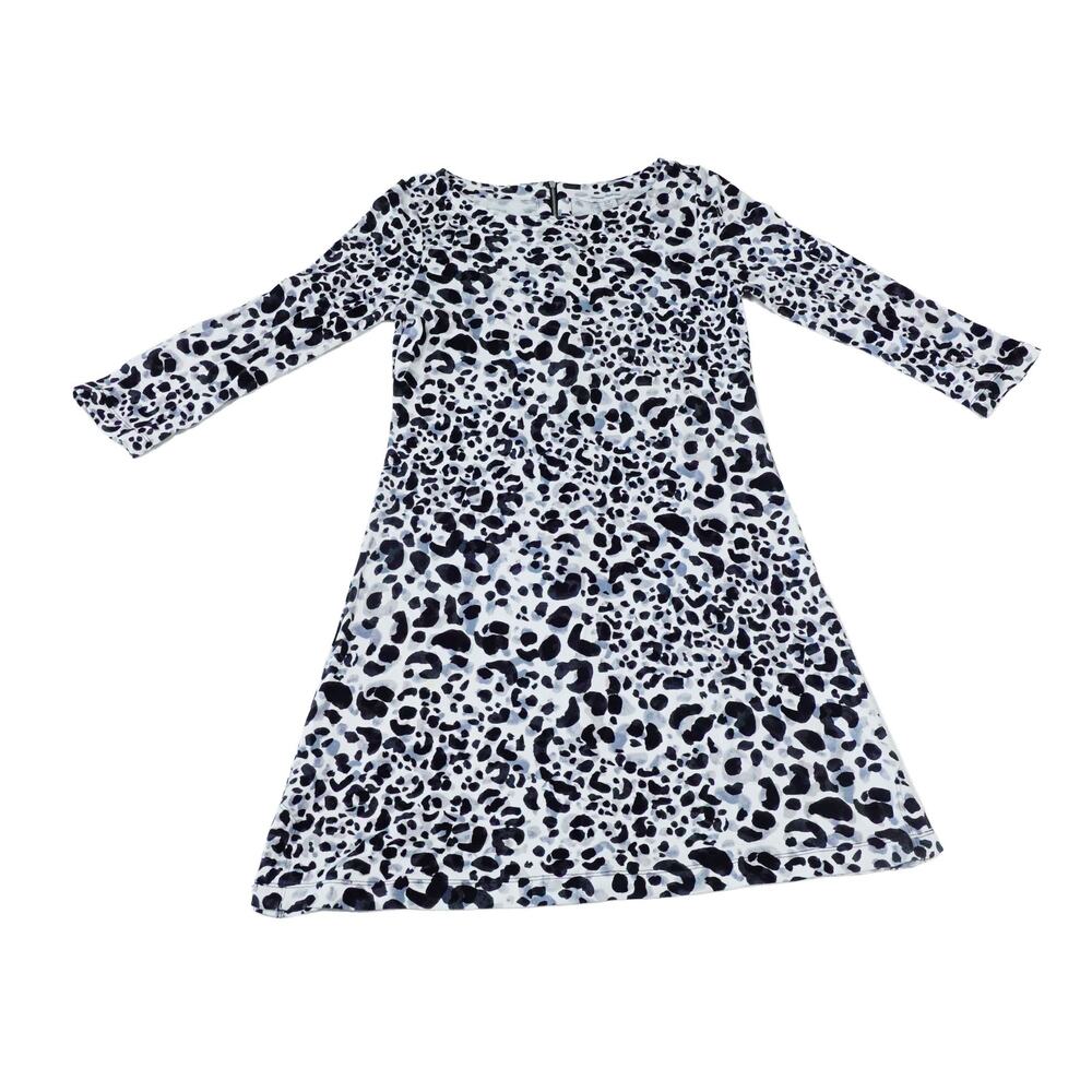 Tommy Bahama Leopard Print A-Line Dress Black White 3/4 Sleeve Women's S/P